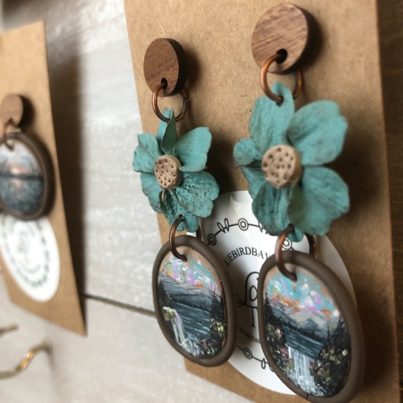 Hand Painted Waterfall Artisan Earrings - Picture 2 of 2